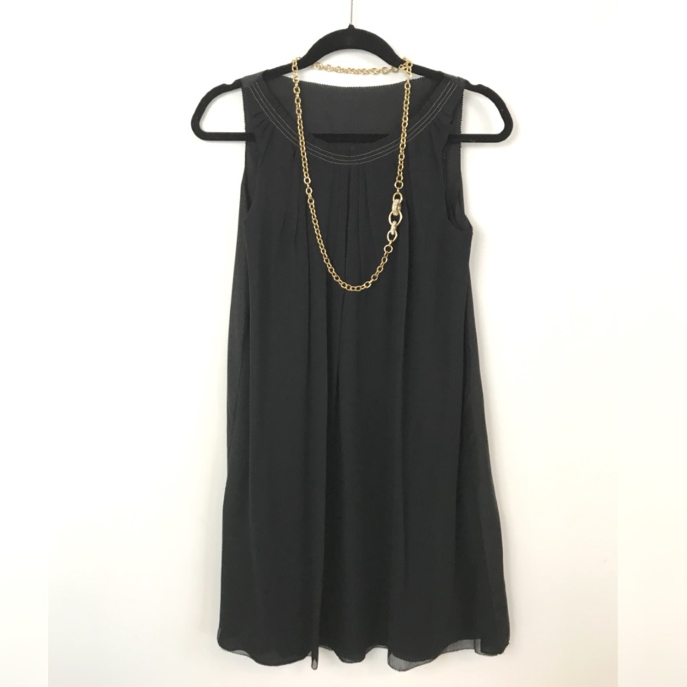 Black Silk Gauze  A Line Dress